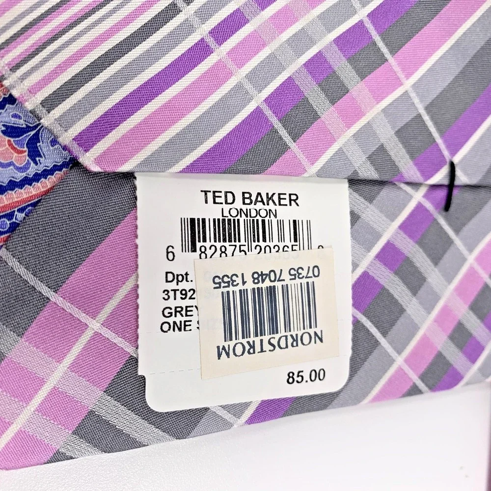 Ted Baker London Mens Tie Pink Gray Striped Design 100% Silk USA‎ NWT